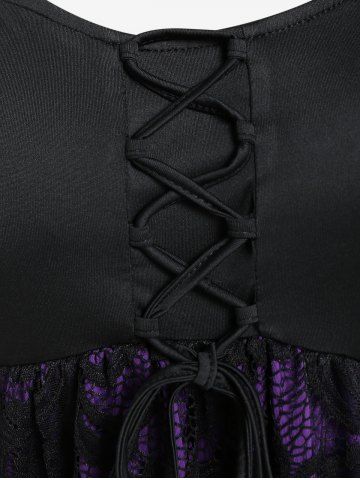 Witch Halloween Costume Lace Flare Sleeves Lace-up Two Tone T-shirt