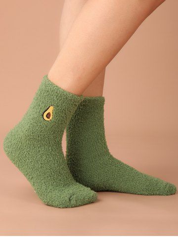 Fruit Embroidered Fuzzy Socks - GREEN SNAKE