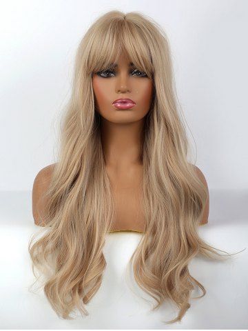 Light Golden Long Wavy See-through Bang Synthetic Wig - BLONDE - 26INCH