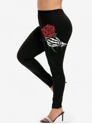 Gothic Rose Skeleton Printed Skinny Leggings -  