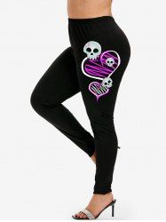 Halloween Skull Heart Print Leggings -  