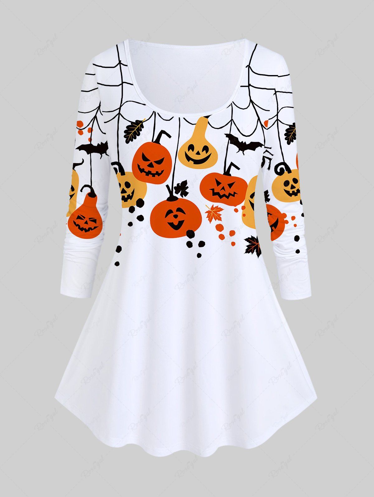 T-shirt D'Halloween à Imprimé Citrouille et Chauve-souris Blanc 