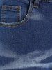 T-shirt Teinté Boutonné de Grande Taille à Volants et de Jean Effrangé - Noir 