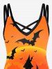 Halloween Bat Moon Castle Print Crisscross A Line Dress -  