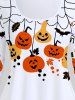 T-shirt D'Halloween à Imprimé Citrouille et Chauve-souris - Blanc 