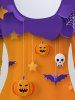 T-shirt D'Halloween à Imprimé Citrouille et Chauve-souris à Manches Longues - Orange 