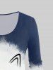 T-shirt à Imprimé Chat en Blocs de Couleurs de Grande Taille à Manches Longues - Bleu profond 4X | US 26-28