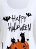 T-shirt D'Halloween à Imprimé Chat Citrouille et Chauve-souris à Manches Longues - Blanc 4X | US 26-28