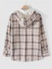 Plaid Double Pockets Design Fluffy Fleece-lined Hooded Jacket -  