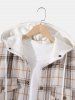 Plaid Double Pockets Design Fluffy Fleece-lined Hooded Jacket -  