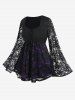 Witch Halloween Costume Lace Flare Sleeves Lace-up Two Tone T-shirt -  
