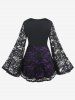 Witch Halloween Costume Lace Flare Sleeves Lace-up Two Tone T-shirt -  