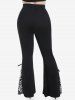 Plus Size High Waisted Lace Insert Bell Bottom Pants -  