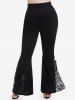Plus Size High Waisted Lace Insert Bell Bottom Pants -  