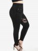 Gothic Lace Panel Grommet Flap Pocket Pull On Pants -  