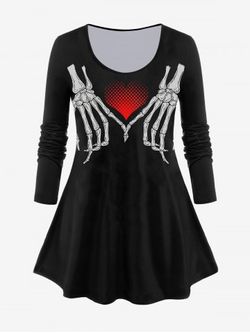 T-shirt Gothique à Imprimé Cœur Squelette à Manches Longues - BLACK - 2X | US 18-20