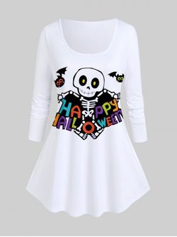 T-shirt D'Halloween à Imprimé Crâne Chauve-souris  - WHITE - 5X | US 30-32
