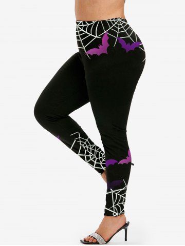 Halloween Bats Spider Web Printed Skinny Leggings - BLACK - 3X | US 22-24