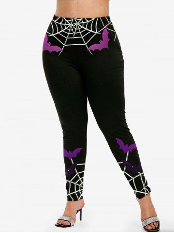 Halloween Bats Spider Web Printed Skinny Leggings
