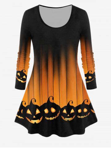 Halloween Pumpkin Print T-shirt and Halloween High Rise Pumpkin Print Leggings Plus Size Outfit
