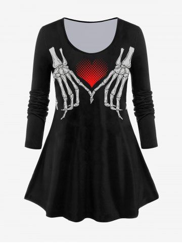 T-shirt Gothique à Imprimé Cœur Squelette à Manches Longues