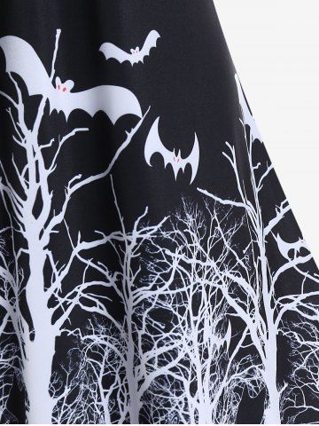 Halloween Pumpkin Tree Bat Print A Line Dress