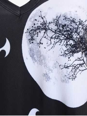 Halloween Pumpkin Tree Bat Print A Line Dress