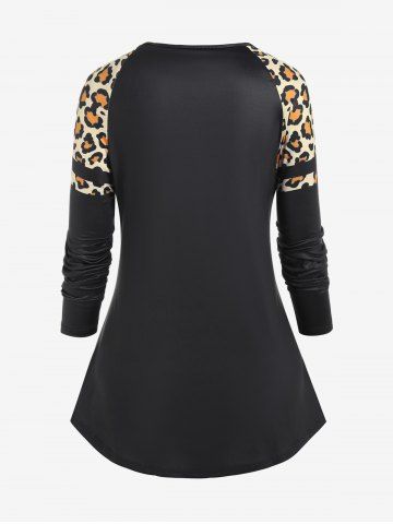 Plus Size Animal Leopard Printed Long Sleeves Tee