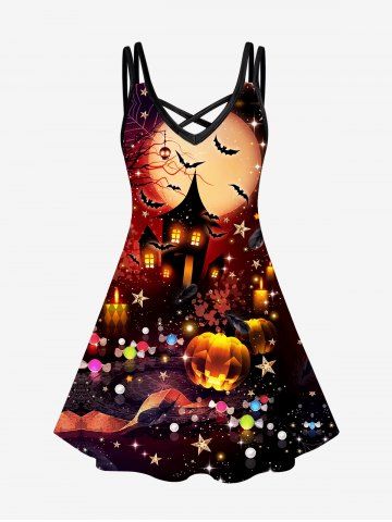 Halloween Print Crisscross A Line Dress