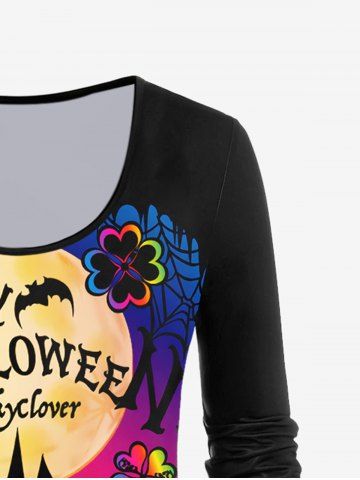 Halloween Pumpkins Tree Bats Letters Printed Long Sleeves Graphic Tee