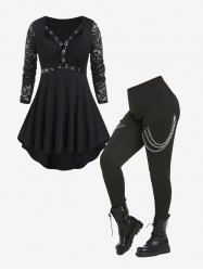 Lace Sleeve Harness Grommets High Low Tee and Chain Pants Gothic Outfit -  