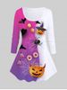 T-shirt D'Halloween Toile D'Araignée Citrouille en Blocs de Couleurs - Pourpre  