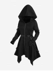 Manteau à Capuche Mouchoir Gothique Zippé à Bretelle à Œillet - Noir M | US 10
