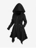 Gothic Hooded Grommets Straps Full Zipper Handkerchief Coat -  