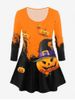 Halloween Pumpkin Print Colorblock Tee -  