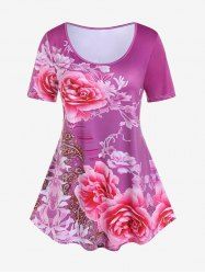 Plus Size Short Sleeve Floral Paisley Print T-shirt -  