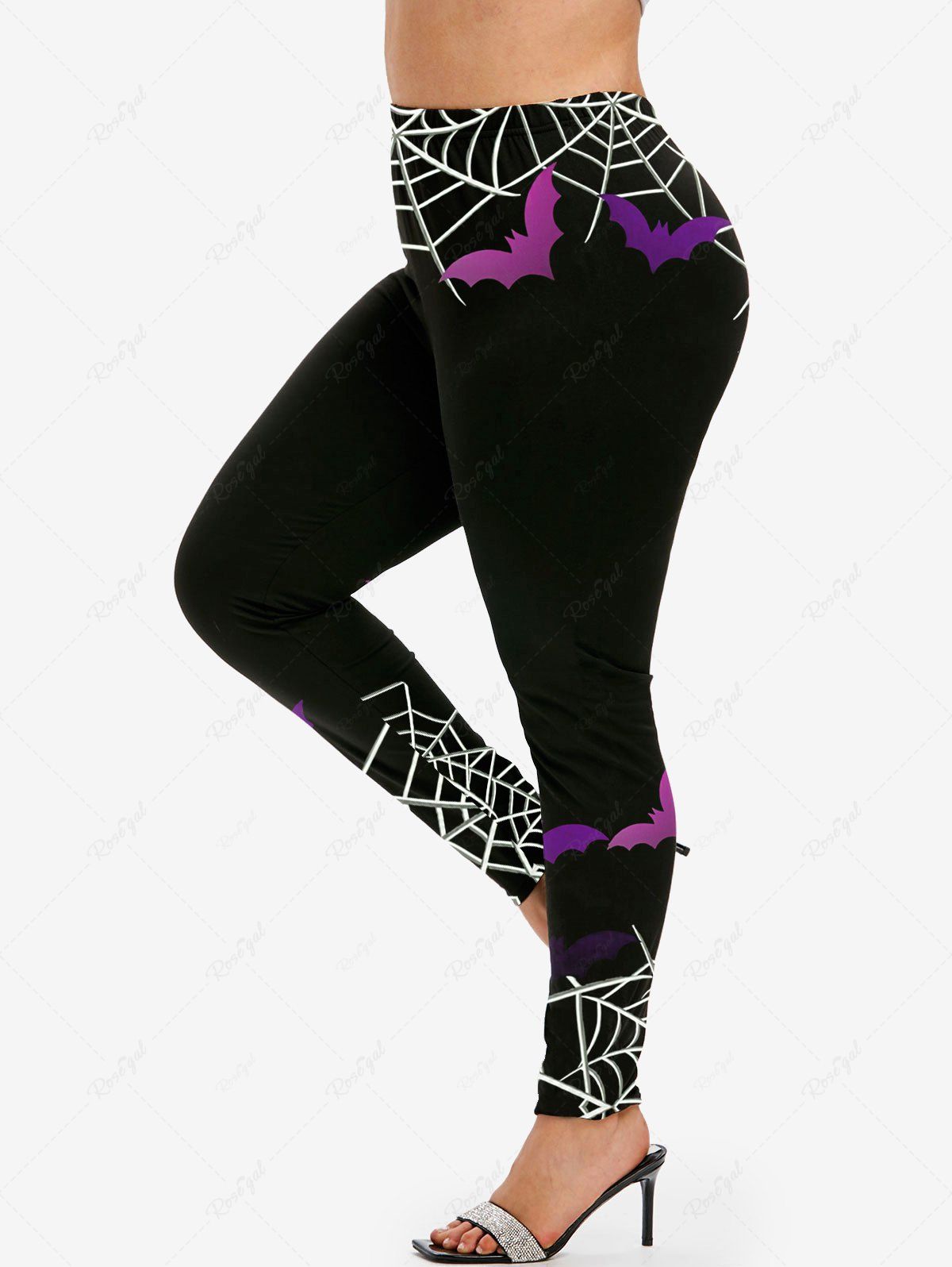 Trendy Halloween Bats Spider Web Printed Skinny Leggings  