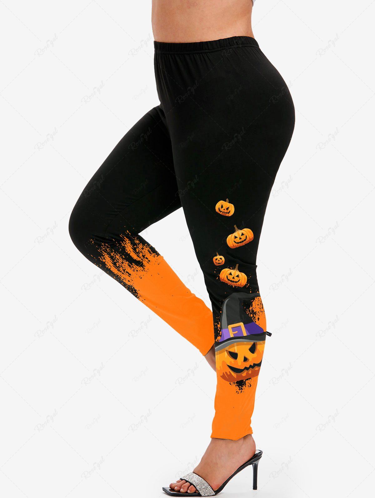 Trendy Pumpkin Print Skinny Halloween Leggings  