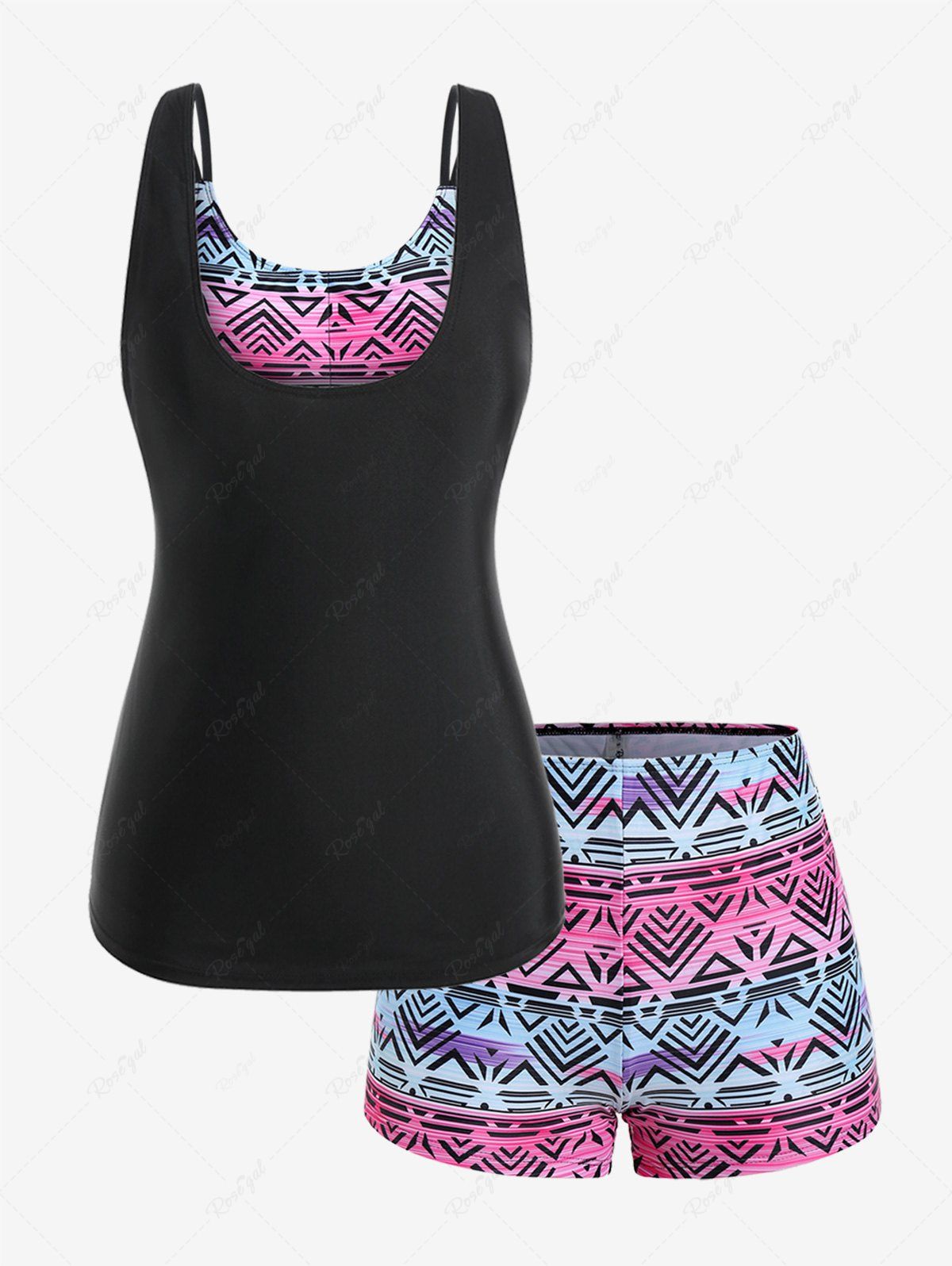 Buy Plus Size Tribal Print Three Piece Boyleg Tankini Swimsuit  
