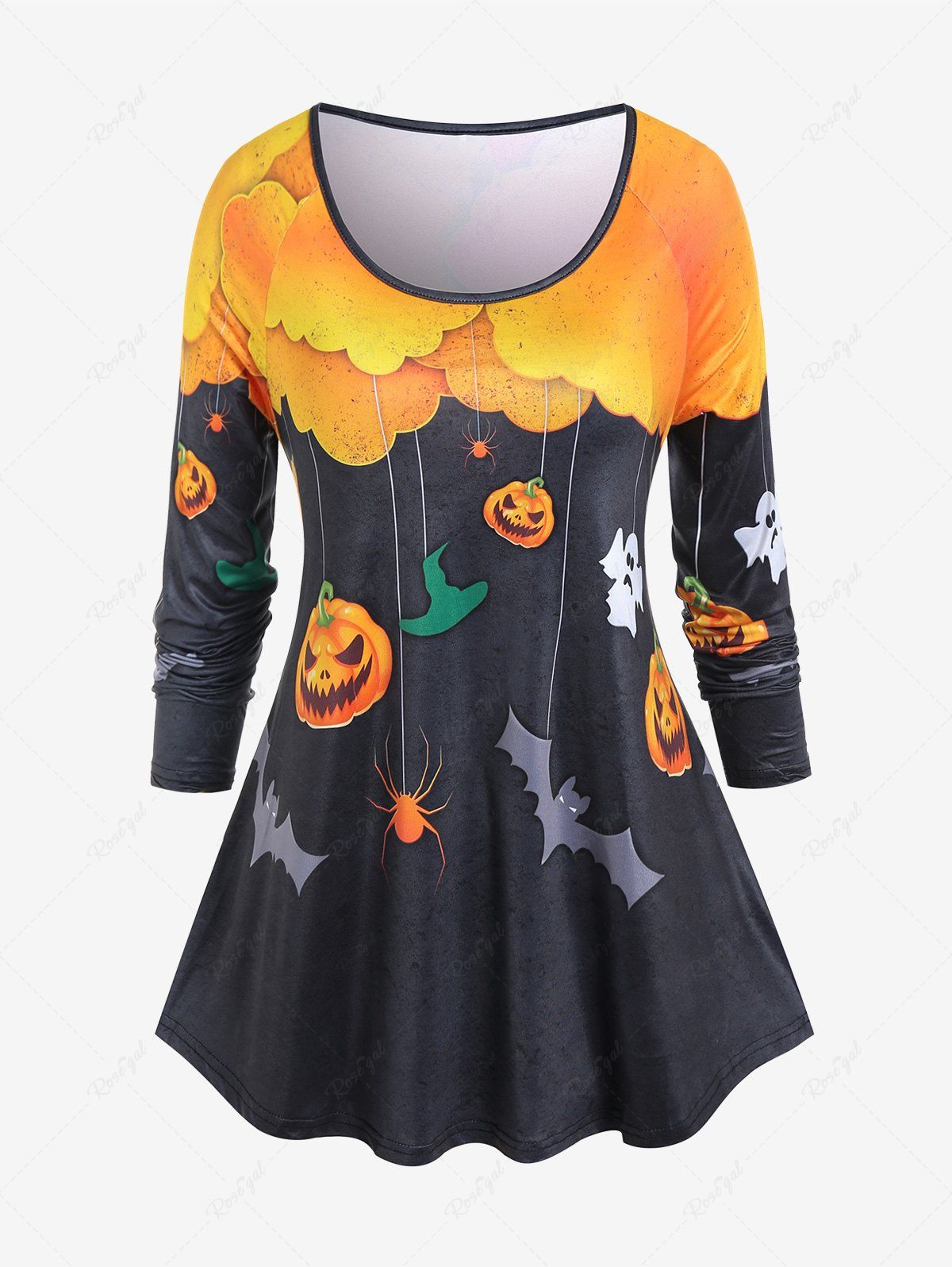 T-shirt à Imprimé Citrouille Halloween à Manches Raglan Orange Foncé 