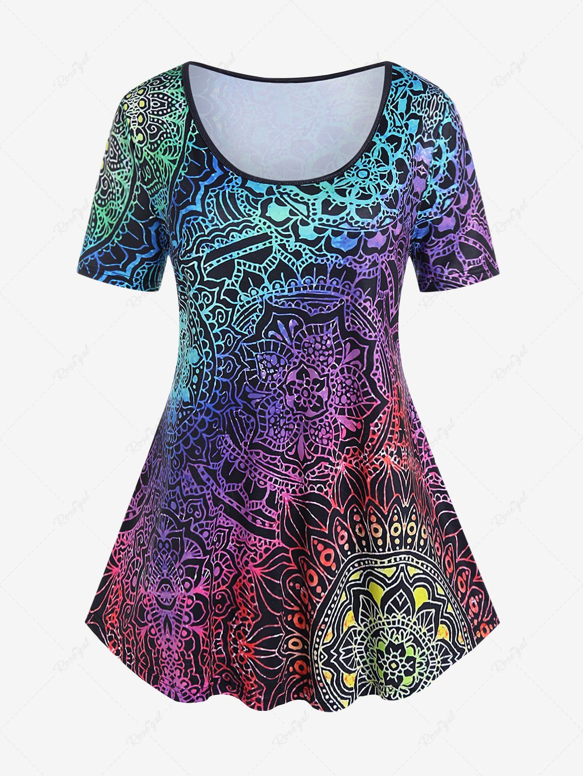 New Plus Size Ethnic Printed Short Sleeves Tee  