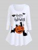 Cat Bats Pumpkin Letters Printed Tee and Halloween Pumpkin Cat Spiders Leggings -  