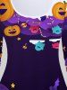 Ensemble T-shirt Moulant et Leggings à Taille Haute à Imprimé Fantôme et Citrouille D'Halloween - Pourpre  