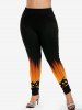 Ensemble de T-shirt D'Halloween à Imprimé Citrouille et Legging à Taille Haute Grande Taille - Orange 