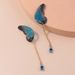 Boucles D'Oreilles Pendantes Papillon Aile à Frange en Résine - Bleu 