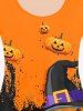 Halloween Pumpkin Print Colorblock Tee -  