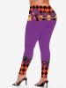 Legging D'Halloween Moulant à Imprimé Citrouille Fantôme - Pourpre  1X | US 14-16
