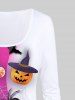Halloween Colorblock Pumpkin Spider Web Print T-shirt -  