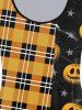 T-shirt D'Halloween à Carreaux à Imprimé Citrouille à Manches Longues - Orange 5x | US 30-32