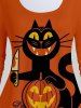 T-shirt D'Halloween à Imprimé Chat Citrouille - Orange Foncé 